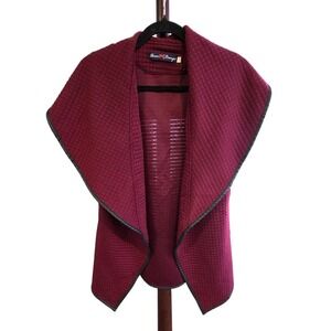 Roma Concept Quilted Shawl Collar Vest Burgundy Open Front Women's Size L